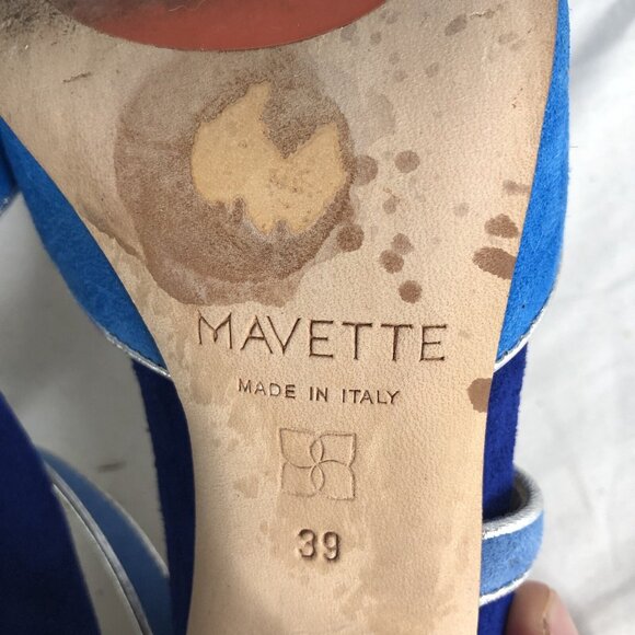 Mavette Shoes Womens 7.5 Blue Suede Nala D'orsay Pump Round Toe  Silver Piping - Picture 7 of 16